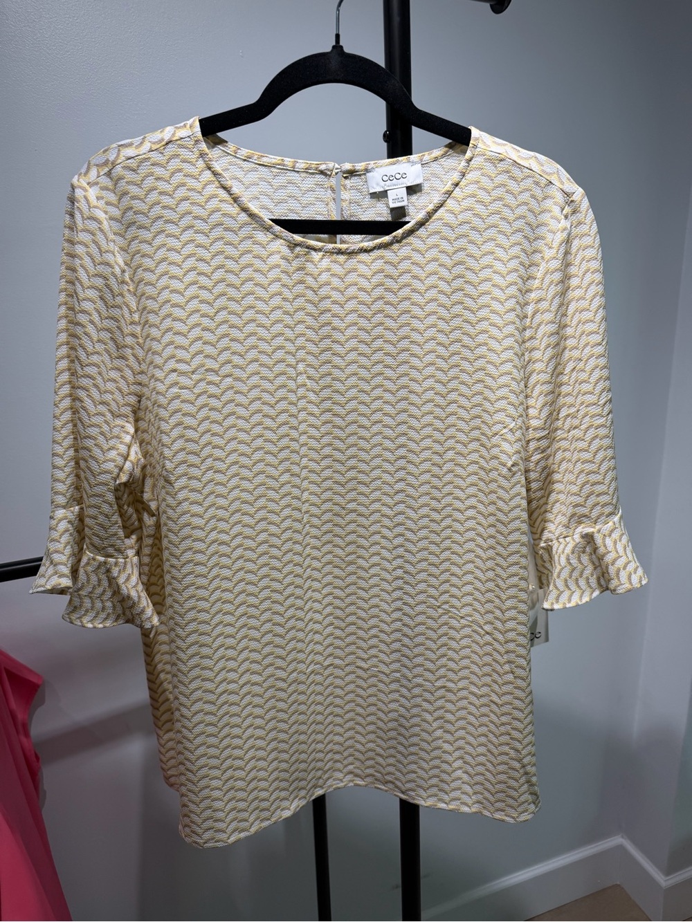 CeCe Yellow Chevron Ruffle-Sleeve Blouse